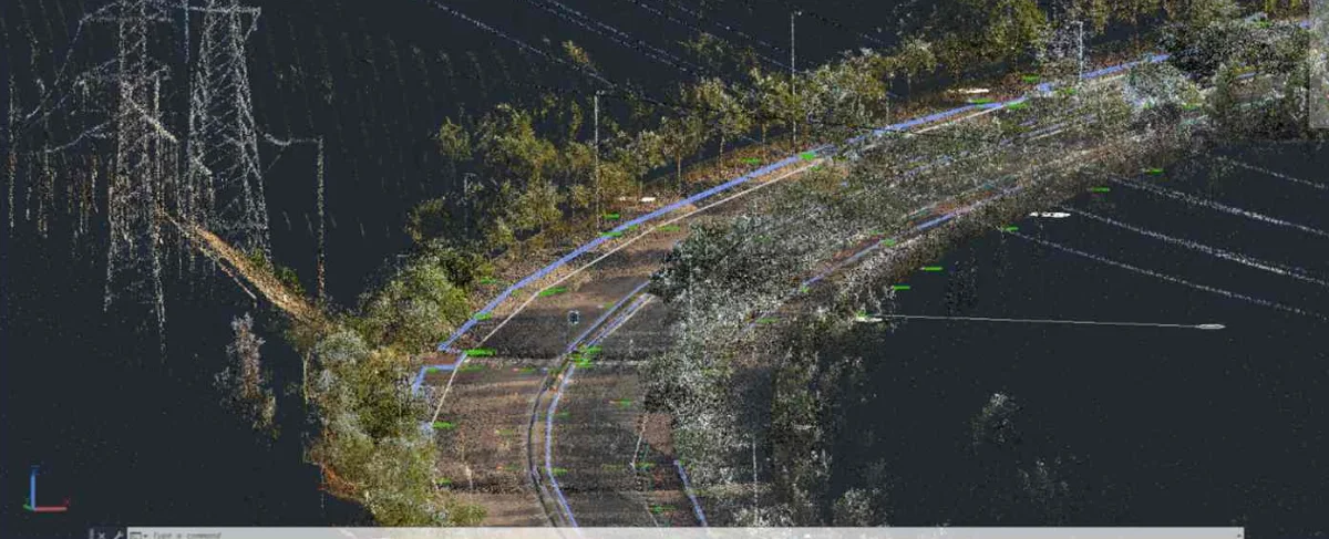 Nube de puntos de un levantamiento con dron procesada en tcpMDT sobre ZWCAD