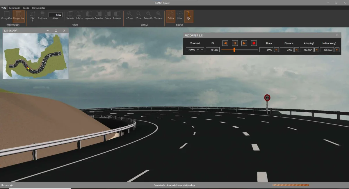 Recorrido virtual en 3D de una ruta proyectada con tcpMDT Professional
